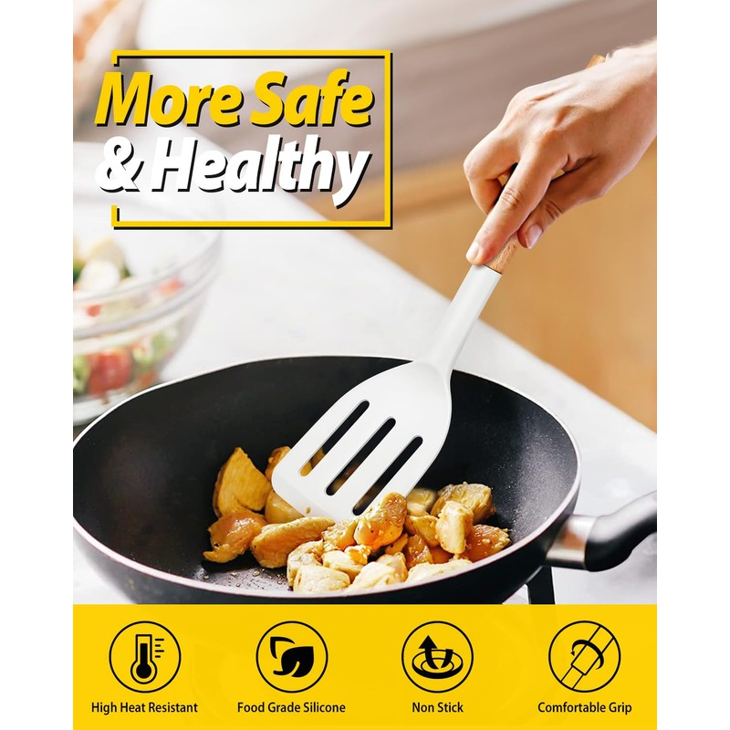 Pack of 2 Silicone Cooking Spatula, Heat Resistant Solid Turner,