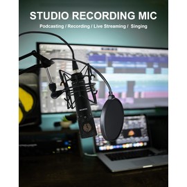 SUUNTOK XLR Microphone, Professional Condenser Microphone with 34mm Large Diaphragm, Cardioid Studio Recording Mic Computer Gaming PC TM87KB Mic Kit for Singing, Podcasting, YouTube - Black