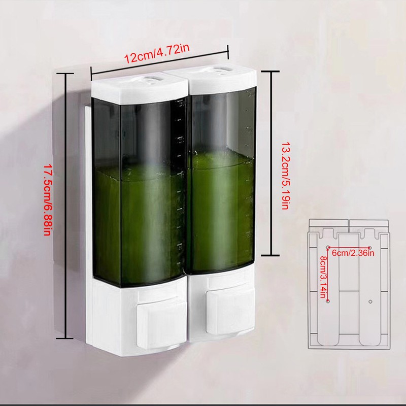 Dual Head Liquid Soap Dispenser Wall Mount Shampoo Dispenser for