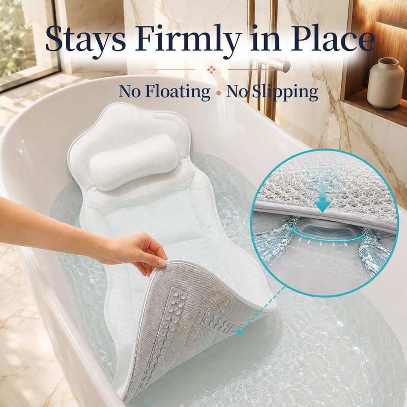 Cushioned Full Body Bathtub Pillow with Adjustable Lumbar Support,Fast Dry