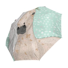 Flower Horse Umbrella for Kids Blue Fairy Tale Windproof Umbrella for Boys Girls Auto Open Close Anti-UV Umbrella