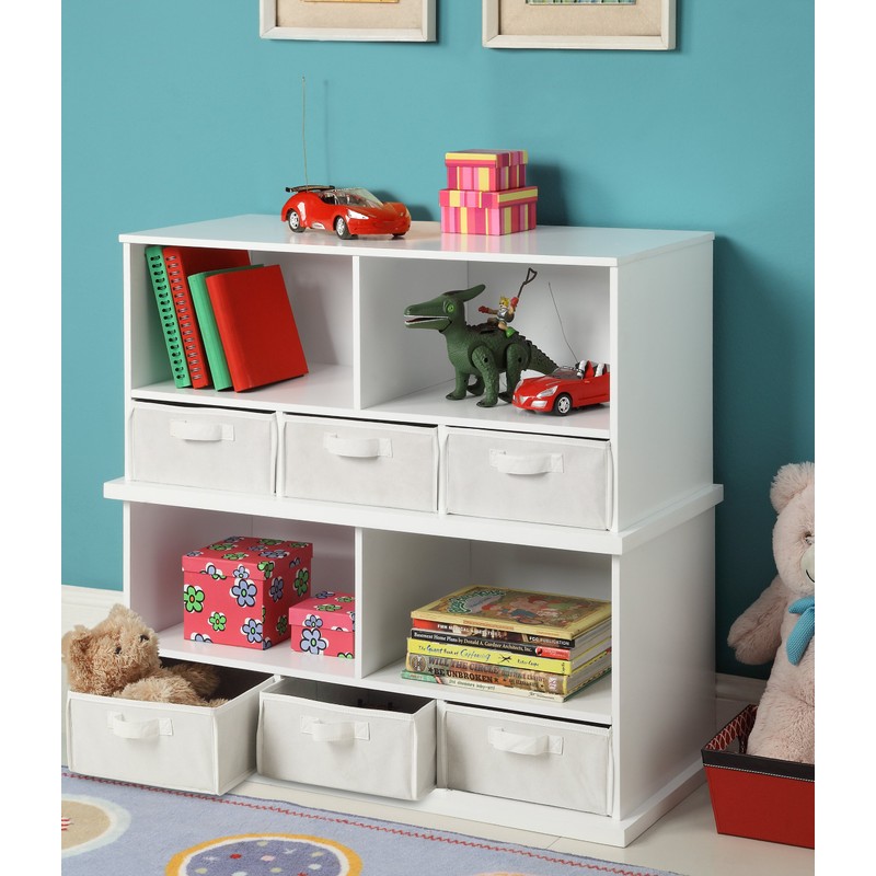 Stackable 5 Shelf Storage Organizing Cubby with 3 Fabric Baskets