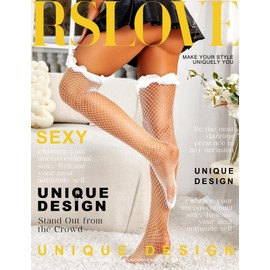 RSLOVE Women's Fishnet Thigh High Stockings Sexy Sheer Exotic Elastic Hosiery Tights White