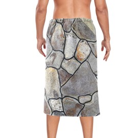 Kjovgcb Men's Half-Length Bath Towel Dress Bath Body Wrap, Absorbent Polyester Spa Towel Robe Bathrobe Elastic Waistband Print Seamless Chipped Stones Texture Grey Brown