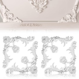 Colingmill 4 Pcs Ceiling Molding Kit Corners Murals Trim French Style Accent Wall Decor for Interior Medallion Ceiling with Flowers Pattern Decorative Panels for Wall 13.4 x 13.4 in