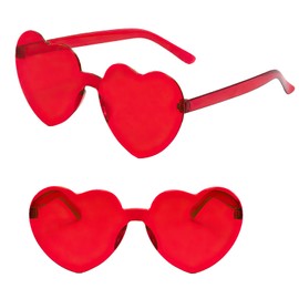 HFMYGS Pack of 2 Rimless Heart Glasses, Valentine's Day Red Sunglasses Heart, Women's Love Shaped Sunglasses, Love Glasses Retro Party Glasses for Birthday Party Valentines Party, Fancy Dress Party