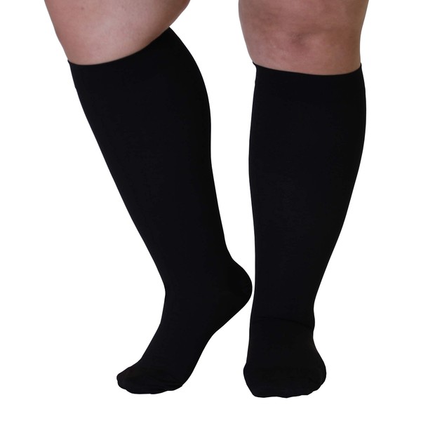Made in USA Opaque Compression Socks Knee-Hi Closed Toe Support Hose 20-30mmHg - Unisex (4X-Large, Black, 4x_l)