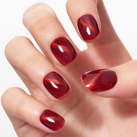 GLAMERMAID Extra Short Press on Nails, Summer Red Fake Nails Short Squoval, Natural Round Square Glue on Nails Glossy Gel, Acrylic Dark False Nail Kits for Women, Reusable Stick on Full Cover Nails