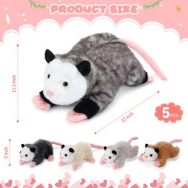 Hollowfly 5 Pcs Stuffed Opossum Mommy Possum Plush with 4 Baby Opossums Stuffed Toy on Her Back, Magnetic Attraction Cotton Plush Animal Toy Gift for Boys Girls Possum Lover(Cute)