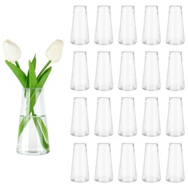 VIVIRENOIR Glass Bud Vases for Centerpieces, Small Flower Vase in Bulk Set of 20, Modern Clear Mini VaseS for Rose Tulip, Wedding Party Dining Table Decor