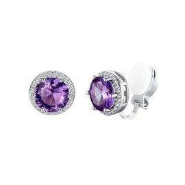 Silvora S925 Silver Clip-on Earrings with 8mm Synthetic Alexandrite Center Stone and Surrounding CZ, June Birthstone Earrings