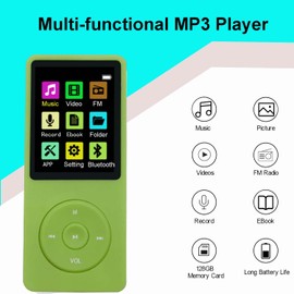 128GB MP3 Player with Bluetooth 5.2, Portable Green Music Player for Kids with Built-in HD Speaker, FM Radio, Voice Recorder, Earphones Included