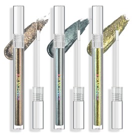 JUR MORNIER Multichrome Liquid Eyeshadow Set,3 Colors Multi-Dimensional Eye Liner Makeup,High Pigment Waterproof Metallic Eyeshadow,Ultre Fine Tip Glitter Eyeshadow (07 bronzer+08 armor+09 gold)