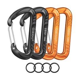 Gabbro Carabiner Clips Heavy Duty 12kN (2697 lbs), | 3.2 Inch, Aluminum, Wiregate Snap, Lightweight, 4 Pack | for Hammock, Hiking, Camping, Water Bottle, Dog Leash Harness, Keychains - Black Orange
