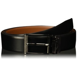 Perry Ellis Portfolio Feather Edge Leather Men's Belt, Reversible with Etched Buckle, Soft Touch Material (Sizes 30-54 Inches Big & Tall), Black / Brown Reversible, 50