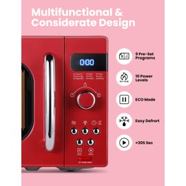 COMFEE' Retro Small Microwave Oven With Compact Size, 9 Preset Menus, Position-Memory Turntable, Mute Function, Countertop, Perfect For Small Spaces, 0.7 Cu Ft/700W, Red, AM720C2RA-R