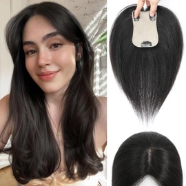 LEDIZE Hair Toppers for Women Real Human Hair, 360° Cover Middle Part Human Hair Toppers for Women with Thinning Realistic Scalp Line Upgrade Basement Toppers Hair Pieces (Dark Brown, Side Bangs)