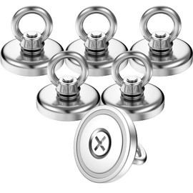 Strong Lift Fishing Magnets Neodymium Rare Earth Magnets with Hooks 113 Lbs Pulling Force Magnetic Cruise Magnets for Hanging Finder Salvage Treasure Hunting, Retrieving with Countersunk Hole, 6 Pcs