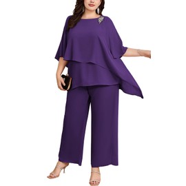 Hanna Nikole Mother of The Groom Dresses Plus Size Wedding Pant Suits Long Cocktail Pant Suits for Women Purple 18 Plus