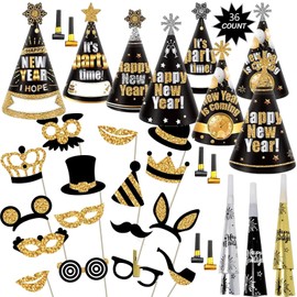 Bdecoll 32 Pieces Glitter New Year's Eve Decoration 2025 Set, Happy New Year Headband Headdress Party Hats Accessories - Happy New Year Decoration - Decoration for New Year 2025