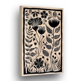 Cuadro de Arte Botánico Bohemio, Canvas con Marco, Decoración de Pared Boho, Folk Art, Cuadros Minimalistas | Arte Moderno para Pared de Sala, Oficina
