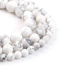 Filluck - abalorio de piedra natural de 8 mm de color blanco con turquesas de holita pulidas, redondas y suaves, para hacer joyas, 15 pulgadas (turquesas de holita blanca, 8 mm)