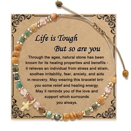 VBWEOI Life is Tough But So are You Bracelet, Inspirational Gifts Bracelets for Women, Healing Natural Stone Cross Bracelets, Get Well Soon Gifts for Women Best Friends Sister