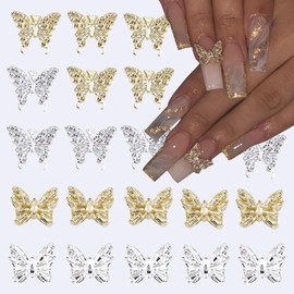 20Pcs Butterfly Nail Charms for Acrylic Nails 3D Crystal Butterfly Nail Art Charms Gold Silver Butterflies Nail Rhinestones Butterfly Nail Jewels Nail Gems Charms for Nails DIY Manicure Decoration