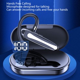 PUSOKEI Bluetooth Earbuds, Bluetooth Headset with Microphone for Mobile Phones, Dual Mic Noise Cancellation, Rotating Single Ear, Wireless Hands-Free Headset with Charging Case, Comfortable to Wear