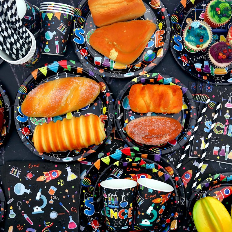 Science Party Supplies, Includes Plates, Tablecloth, Cups, Straws, for Boy
