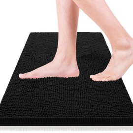 Flotstiga Bathroom Rugs 23x15,Super Absorbent Soft,Thick,Machine Washable Chenille Bath Mat,Non Slip Toilet Floor Rug,Bath Mats for Bathroom Floor, Home Decor Accessories,Black