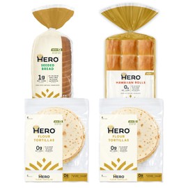 Hero Bread Hero Hits Bundle — 0g Net Carb Hawaiian Rolls, Tortillas & 1g Net Carb Seeded Bread | 0g Sugar, High Fiber, 100 Calories per serving | Net Low Carb & Keto-Friendly