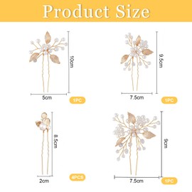 Yeomju Pack of 6 Bridal Hair Pins Golden Leaves Crystal Beads Vintage Headpiece Wedding Hair Accessories Jewellery with Rhinestones for Brides Bridesmaids Flower Girl (4 Styles)