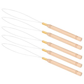 Bead Threader For Hair, Hair Extension Tools Hair Loop Tool 5PCS Hair Extension Loop Needle Kit Anti Slip Beech Handle Pulling Hook Needle Universal For Tufting Hair or Feather