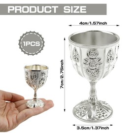 DOERDO Chalice Goblet Royal Wine Cups Metal Embossed Wine Liqueur Cup for Home Bar, Party, Wedding, Medieval Decor, Silver, 1.6x2.8 Inch