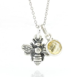 Sterling Silver Tiny Bee Charm with Honey Drop Necklace, 18"