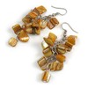 Mustard Yellow Shell Composite Cluster Dangle Earrings in Silver Tone