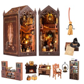 Book Nook Kit,DIY Miniature House Kit,Dollhouse Booknook with Dust Cover & LED Light,3D Wooden Bookends Puzzle,Bookshelf Decorfor for Adults, Teens, Beginners,Gifts for Family, Friends