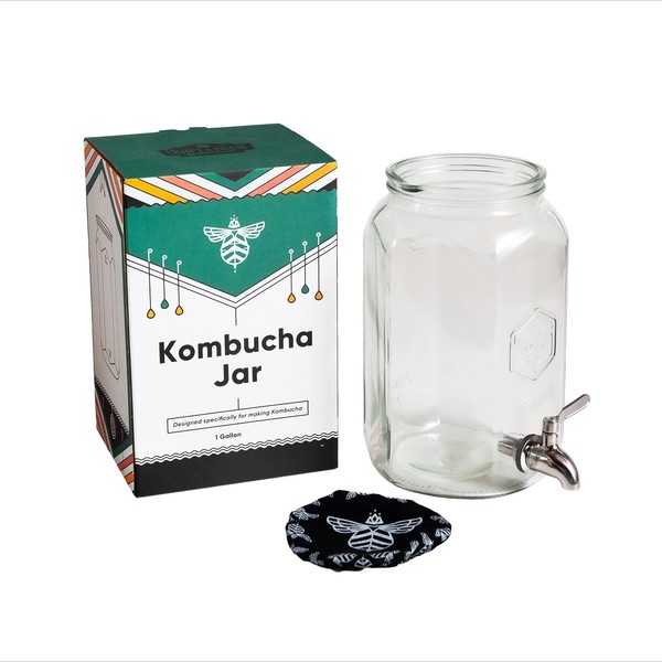 Craft A Brew - Kombucha Jar with Dispensing Valve - For Kombucha Fermentation - Includes Custom Cloth Cover- Proprietary Design
