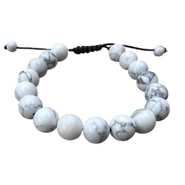 GAF TREASURES Grade A ++ Gemstone Round Bead Adjustable Bracelet 10mm, Genuine Crystal Bead Bracelet, Gift for Men & Women, 7"-11", Stone, white howlite