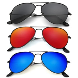 KALIYADI Polarized Aviator Sunglasses for Men Women Metal Sun glasses UV Blocking, 3 PACK(Grey/Red/Dark Blue, 58mm)