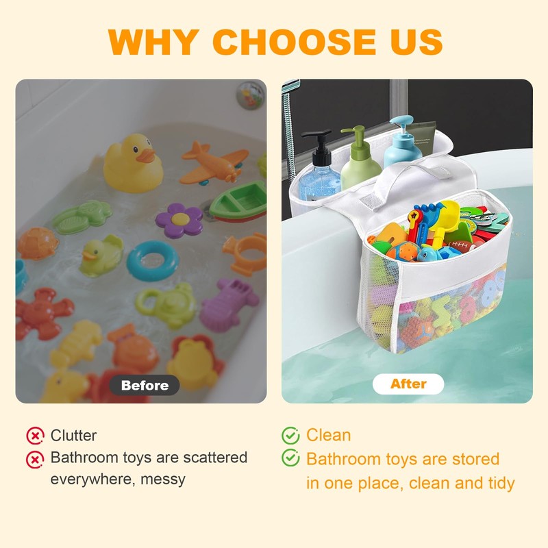 Starward Bath Toy Storage with 4 Hooks, Bathroom Toy Storage,