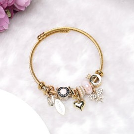 DS Charm Bracelets for girls,exquisite cute cartoon gold friendship bracelets Stainless Steel Bangle with birthday Gift box, Adjustable girls jewelry Suitable for holiday gifts (Gold-butterfly 3)