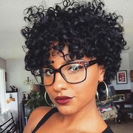 HOTKIS 100% Human Hair Short Curly Wigs for Black Women Black Curly Hair Wigs for African Americans Glueless Curly Wig