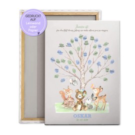 Christening Tree with Animals, Guest Book Fingerprint Picture for Christening, Baby Shower, Baby Shower, Canvas