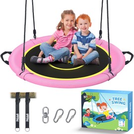 Hapfan 40 in Saucer Tree Swing for Kids and Adults Outdoor, Textilene Fabric, 9.8 FT Swing Hanging Straps, 700 lb Weight Capacity (Pink)