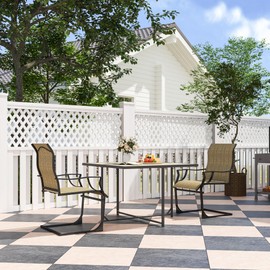 Outsunny Patio Dining Chairs Set of 2, Outdoor C Spring Dining Chairs Set w/High Back, Armrest, Breathable Fabric & Metal Frame, Heavy Duty Outdoor Chairs for Backyard, Deck, 256LBS, Light Brown