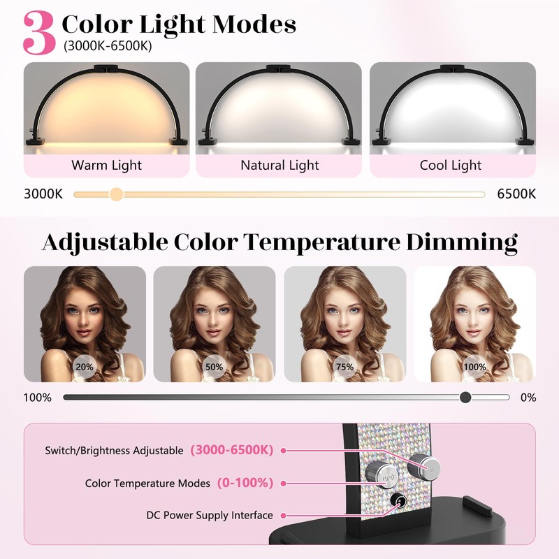 Half Moon Manicure Table Light: 31-inch Half Moon Light For