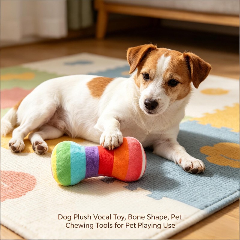 Tiosen 2Pcs Dog Plush Vocal Toy, Bone Shape, Pet Chewing