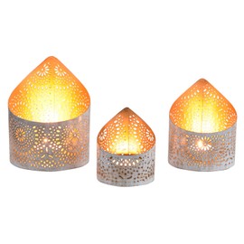 Marrakesch 3er Set Boho Deko Windlichter Yous Weiss Gold Metall/Glas | Windlicht Teelichthalter als Frühling Wohnzimmer Tisch Deko | Exquisite Kerzenständer Dekoration für Teelichter